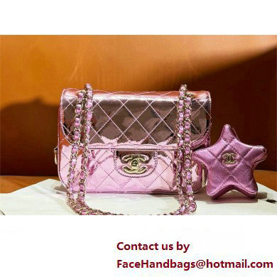 chanel Mirror Calfskin, Calfskin & Gold-Tone Metal Mini Flap Bag & Star Coin Purse AS4646 Metallic Light Purple 2024